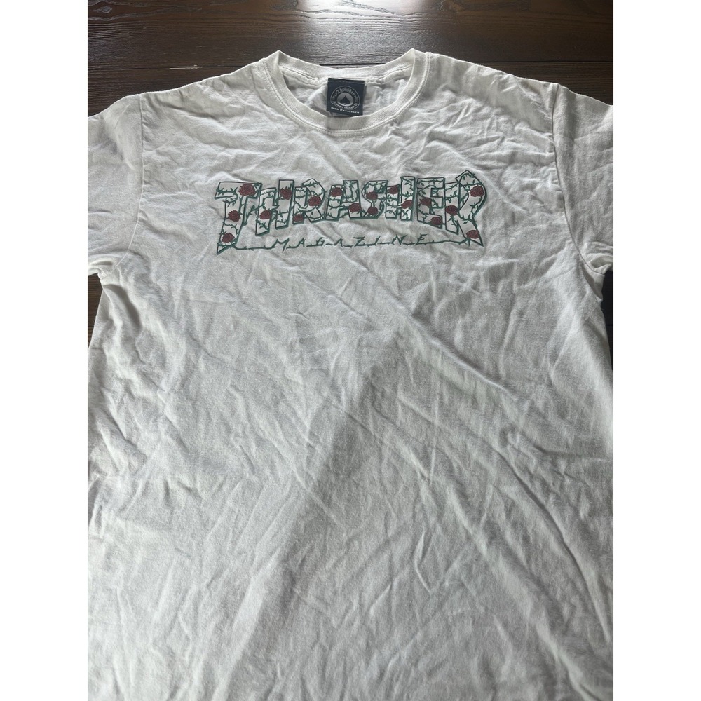 Thrasher Magazine Roses & Thorns Logo White T Shirt Size Medium Skateboarding